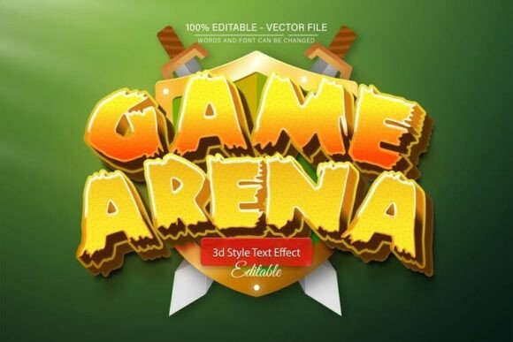 Game Arena Cartoon 3D Text Effect: Bold, Editable Vectors